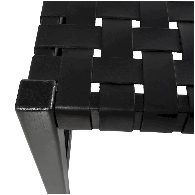 Leather Handmade Woven Seat Bench - Black - Roche River Decor - 18Wx47Lx17H