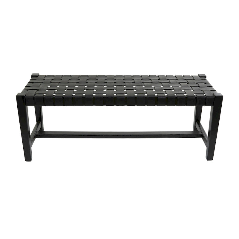 Leather Handmade Woven Seat Bench - Black - Roche River Decor - 18Wx47Lx17H