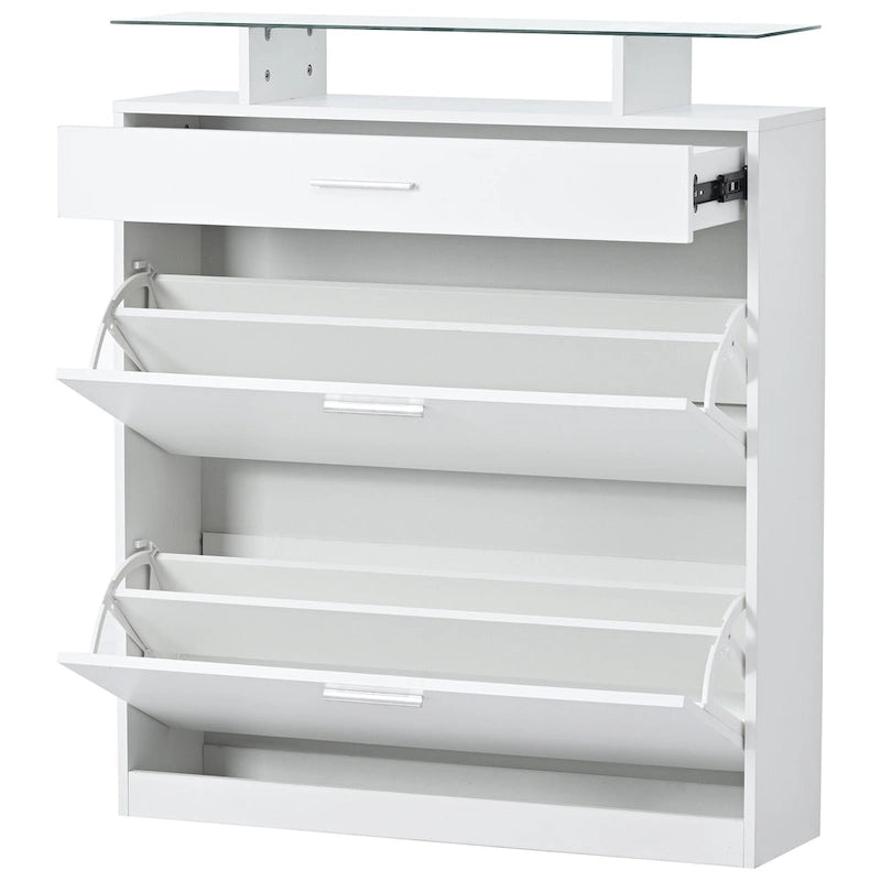 Tempered Glass Top Shoe Storage Cabinet with Drawer