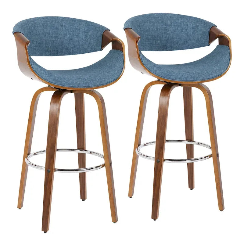 30 Fixed-Height Bar Stool with Bent Wood Legs and Round Footrest (Set of 2)