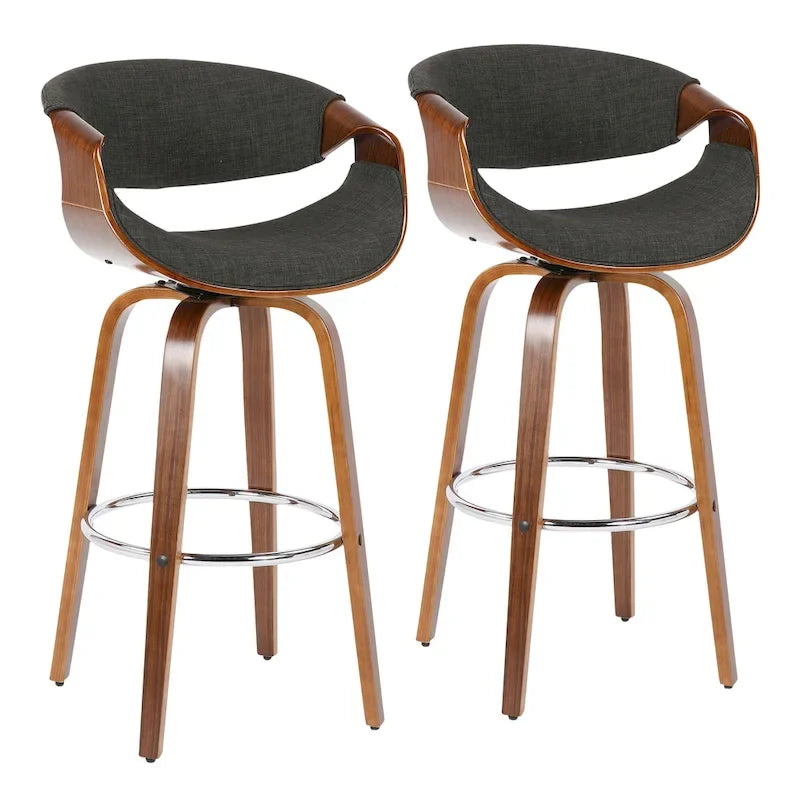 30 Fixed-Height Bar Stool with Bent Wood Legs and Round Footrest (Set of 2)
