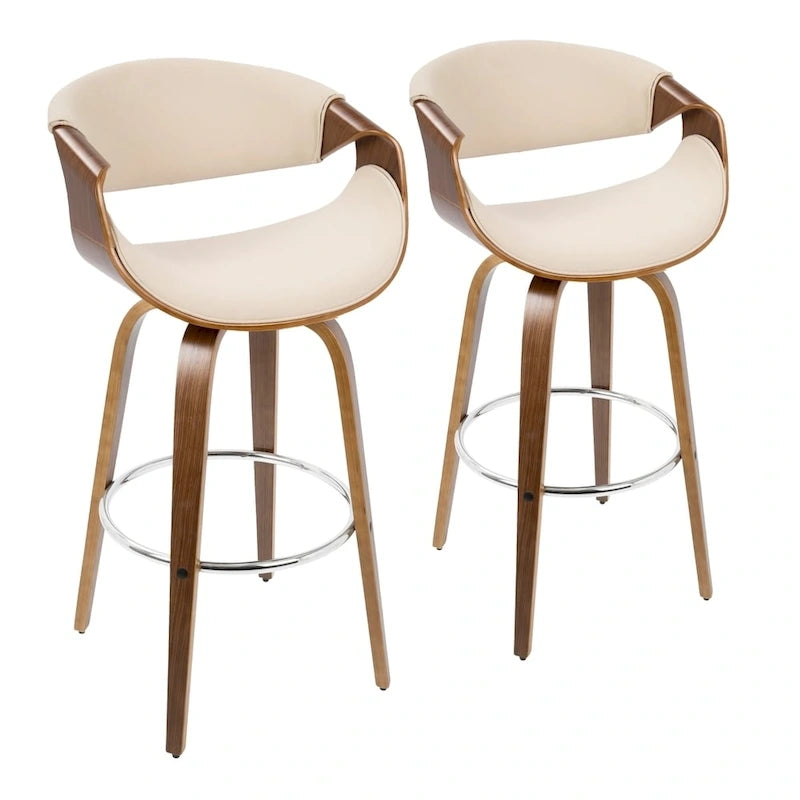 30 Fixed-Height Bar Stool with Bent Wood Legs and Round Footrest (Set of 2)