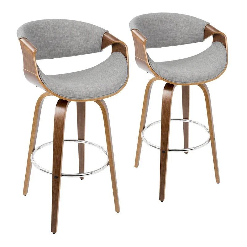 30 Fixed-Height Bar Stool with Bent Wood Legs and Round Footrest (Set of 2)