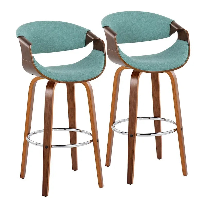 30 Fixed-Height Bar Stool with Bent Wood Legs and Round Footrest (Set of 2)