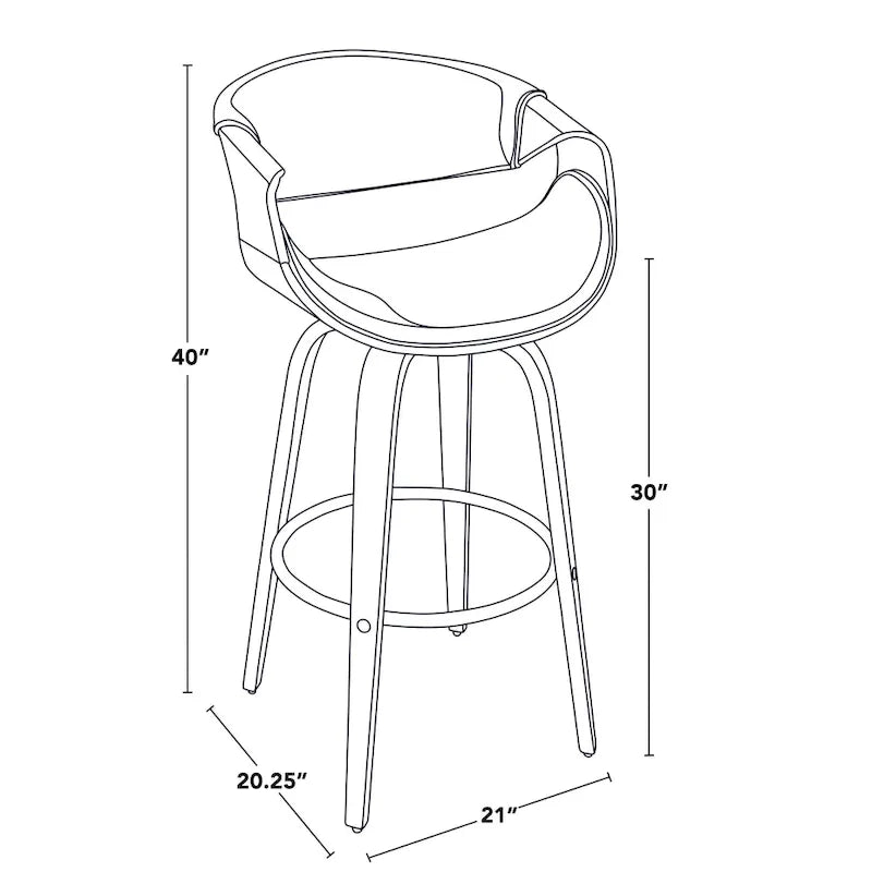 30 Fixed-Height Bar Stool with Bent Wood Legs and Round Footrest (Set of 2)