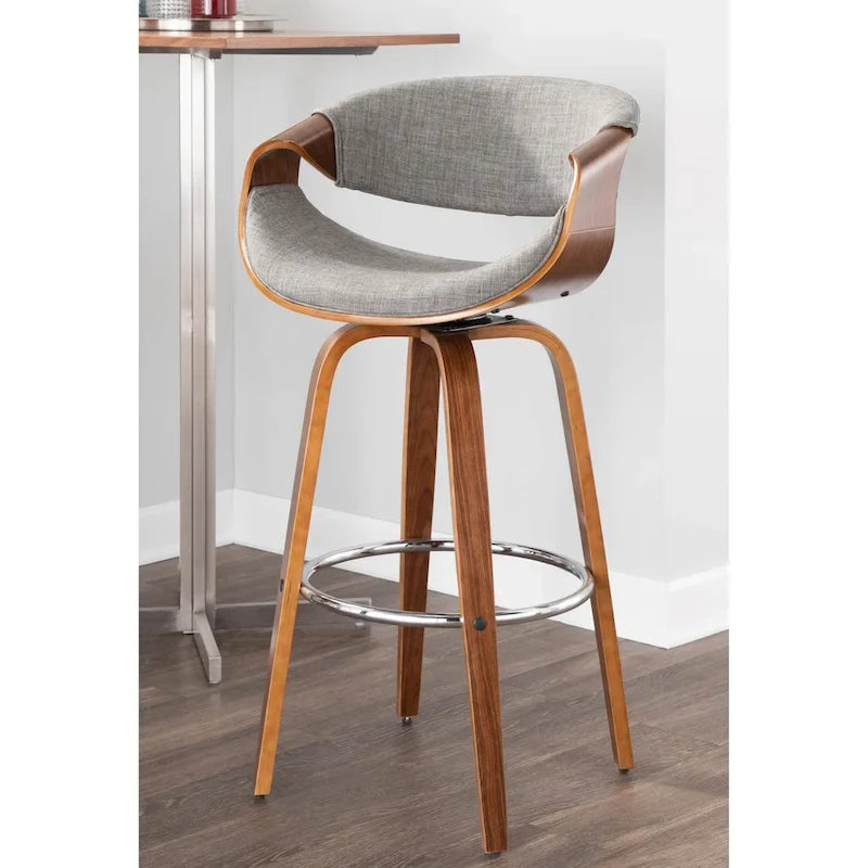 30 Fixed-Height Bar Stool with Bent Wood Legs and Round Footrest (Set of 2)
