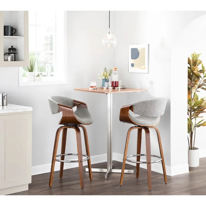 30 Fixed-Height Bar Stool with Bent Wood Legs and Round Footrest (Set of 2)