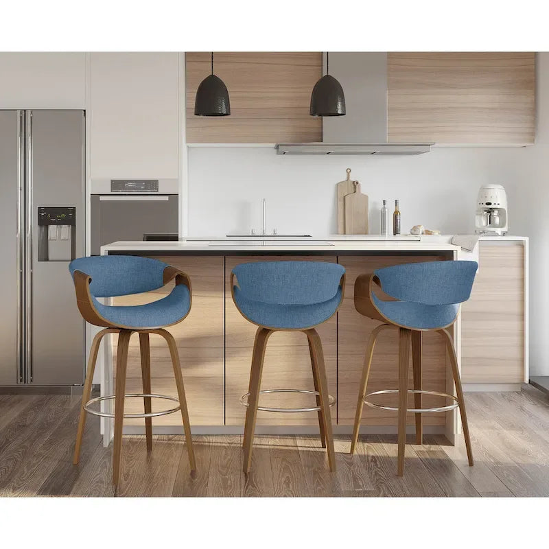 30 Fixed-Height Bar Stool with Bent Wood Legs and Round Footrest (Set of 2)