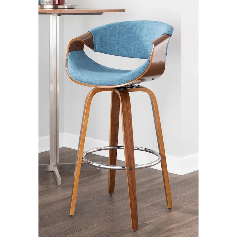30 Fixed-Height Bar Stool with Bent Wood Legs and Round Footrest (Set of 2)