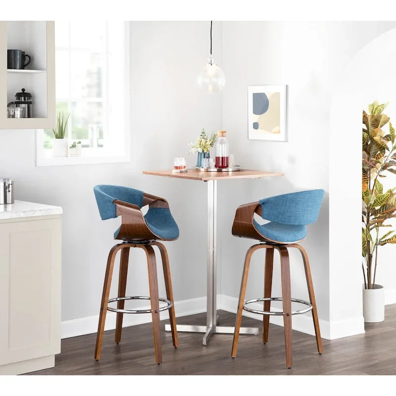 30 Fixed-Height Bar Stool with Bent Wood Legs and Round Footrest (Set of 2)
