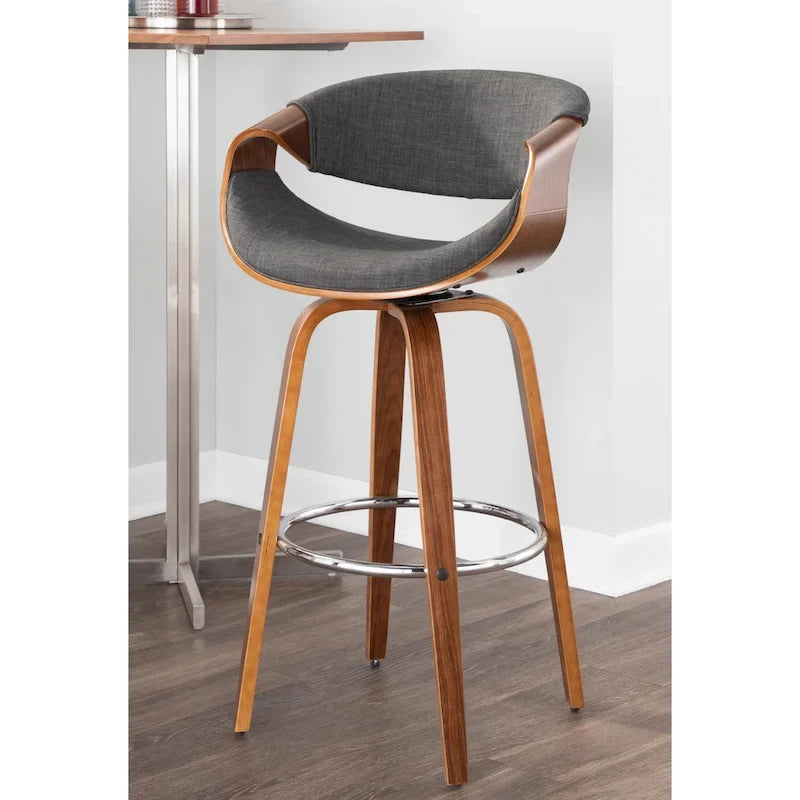 30 Fixed-Height Bar Stool with Bent Wood Legs and Round Footrest (Set of 2)