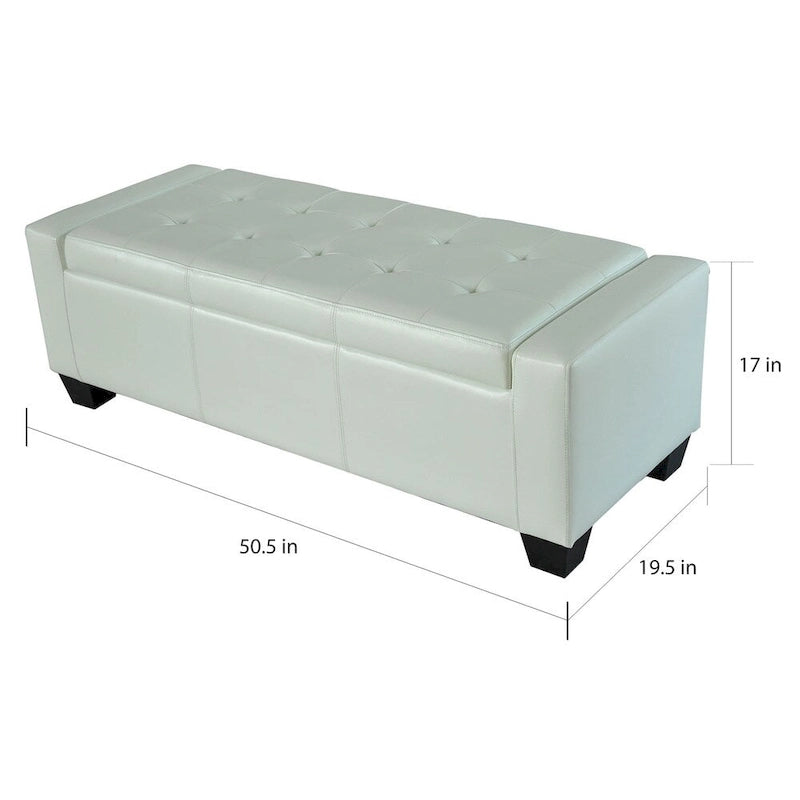 Porch & Den Pickard White Faux Leather Storage Ottoman Bench