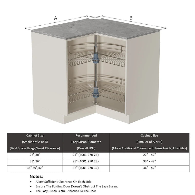 Dowell Lazy Susan 32 Diameter - 270 Degree Double Rack Stainless Steel