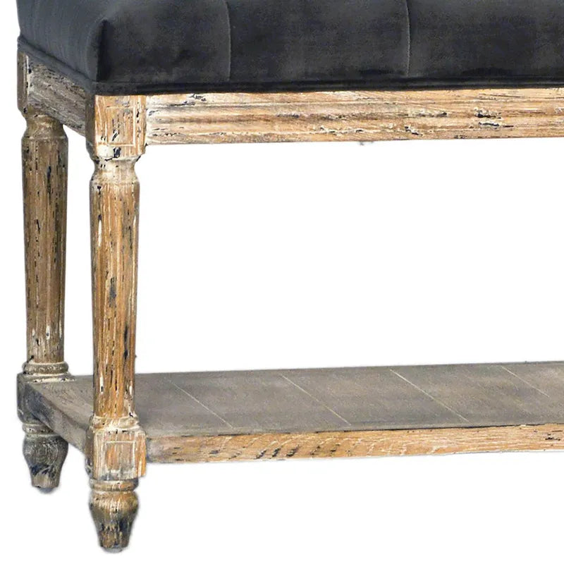 Mariel Upholstered Bench with Tufting and Shelf, Charcoal Grey