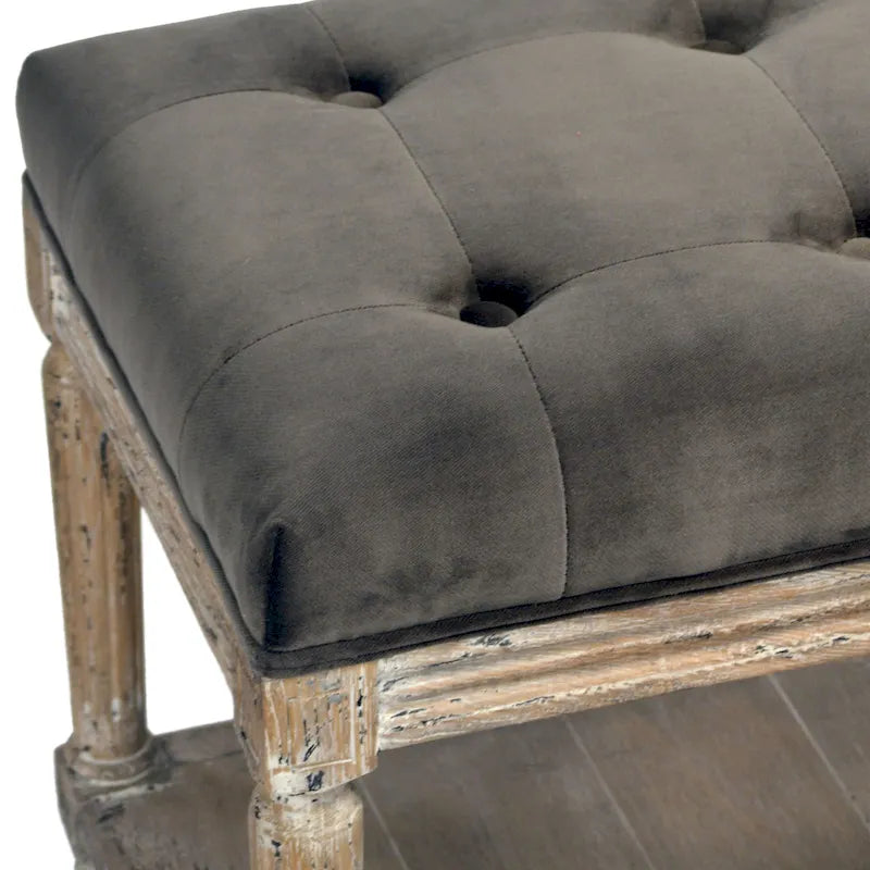 Mariel Upholstered Bench with Tufting and Shelf, Charcoal Grey