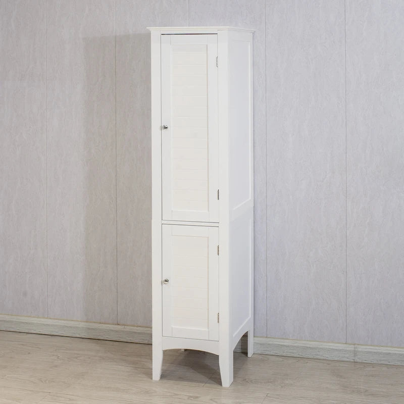 Tall Narrow Tower Freestanding Cabinet with 2 Shutter Doors 5 Tier Shelves for Bathroom, Kitchen ,Living Room,Storage Cabinet