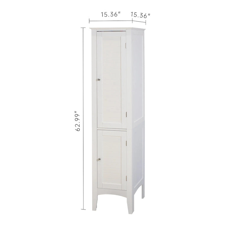 Tall Narrow Tower Freestanding Cabinet with 2 Shutter Doors 5 Tier Shelves for Bathroom, Kitchen ,Living Room,Storage Cabinet