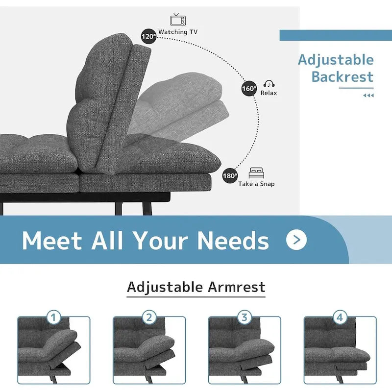 Futon Sofa Bed, Memory Foam Foldable Couch Convertible Loveseat Sleeper Daybed with Adjustable Armrests for Small Space