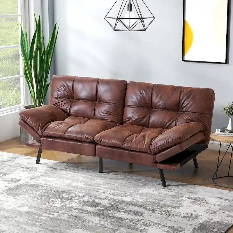 Futon Sofa Bed, Memory Foam Foldable Couch Convertible Loveseat Sleeper Daybed with Adjustable Armrests for Small Space