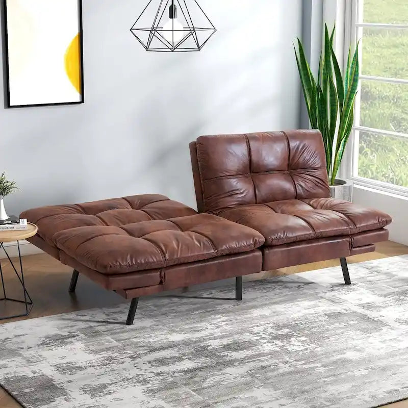 Futon Sofa Bed, Memory Foam Foldable Couch Convertible Loveseat Sleeper Daybed with Adjustable Armrests for Small Space