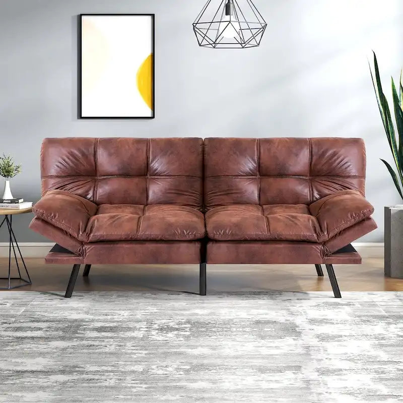 Futon Sofa Bed, Memory Foam Foldable Couch Convertible Loveseat Sleeper Daybed with Adjustable Armrests for Small Space