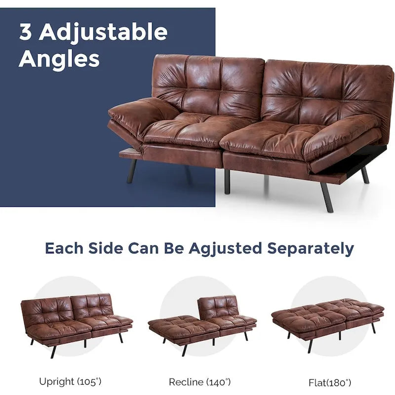 Futon Sofa Bed, Memory Foam Foldable Couch Convertible Loveseat Sleeper Daybed with Adjustable Armrests for Small Space