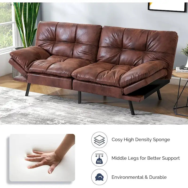 Futon Sofa Bed, Memory Foam Foldable Couch Convertible Loveseat Sleeper Daybed with Adjustable Armrests for Small Space