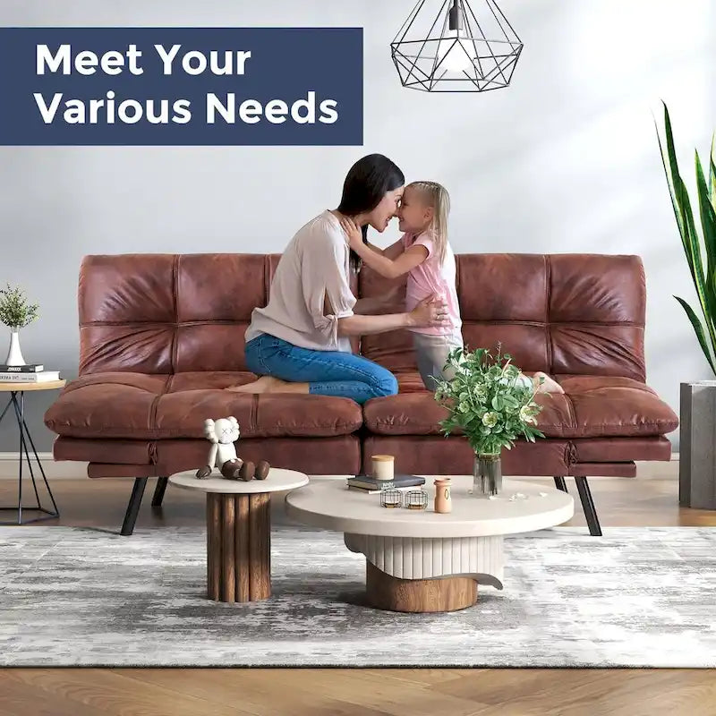 Futon Sofa Bed, Memory Foam Foldable Couch Convertible Loveseat Sleeper Daybed with Adjustable Armrests for Small Space