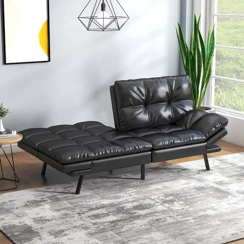 Futon Sofa Bed, Memory Foam Foldable Couch Convertible Loveseat Sleeper Daybed with Adjustable Armrests for Small Space