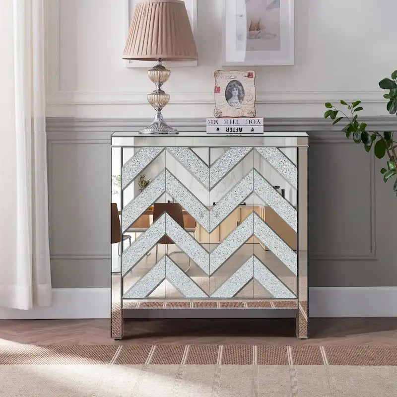Storage Cabinet with Mirror Trim Living Room Dining Room Entryway Kitchen