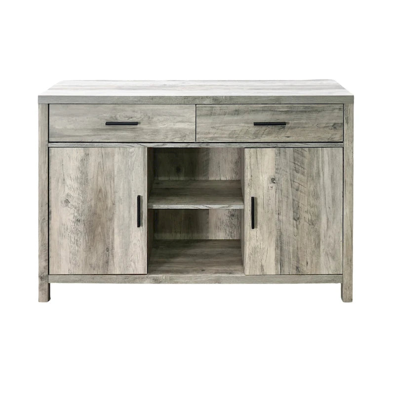 Q-Max 47W Sideboard Storage Cabinet, Dining Server Cupboard Buffet Table with Two Cabinets, Two Drawers, Two Open Shelves