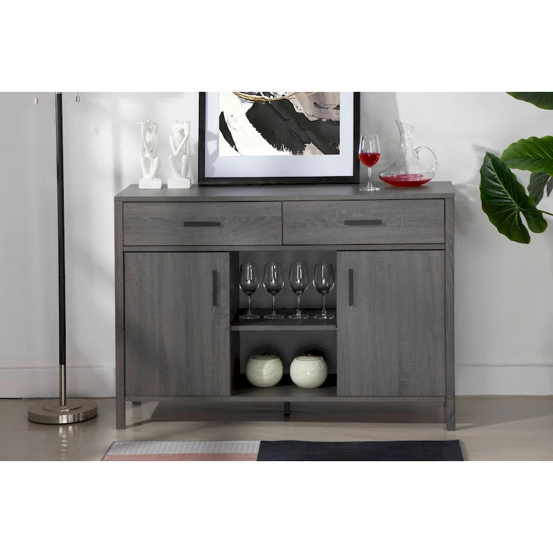 Q-Max 47W Sideboard Storage Cabinet, Dining Server Cupboard Buffet Table with Two Cabinets, Two Drawers, Two Open Shelves