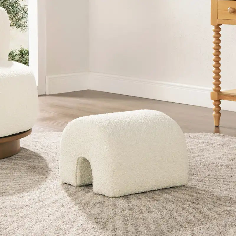 Boucle Faux Sherpa Upholstered Arched Footstool Ottoman