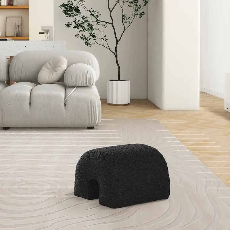 Boucle Faux Sherpa Upholstered Arched Footstool Ottoman