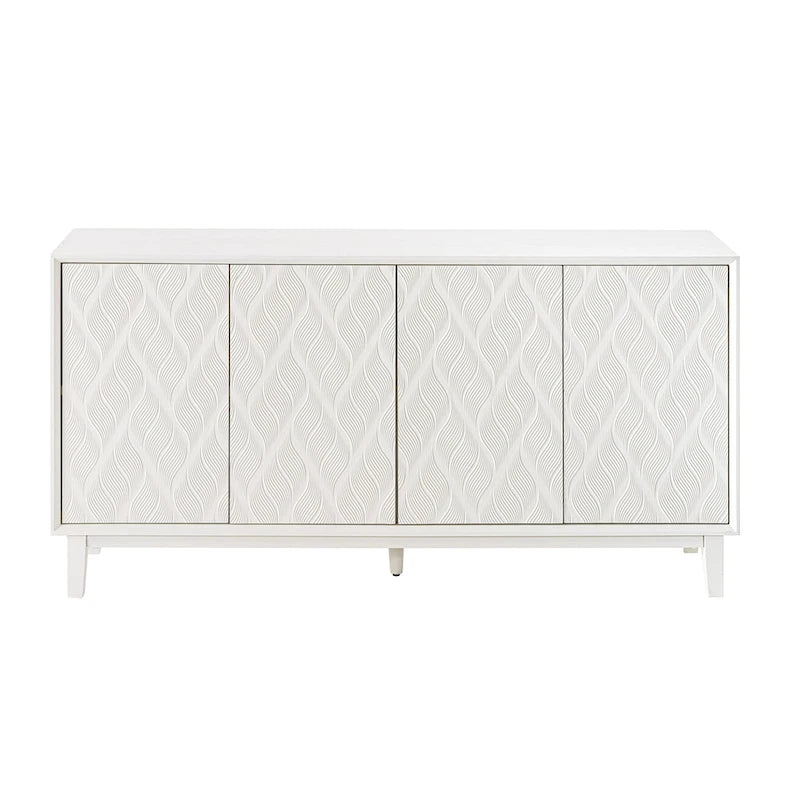 COZAYH Modern 4 Doors Cabinet with 3D Curved Motif and Push Latch, TV Stand, Sideboard Buffet Cabinet