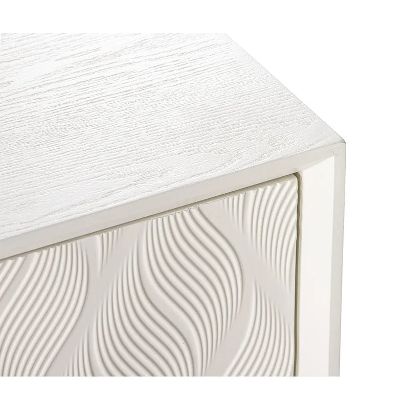 COZAYH Modern 4 Doors Cabinet with 3D Curved Motif and Push Latch, TV Stand, Sideboard Buffet Cabinet