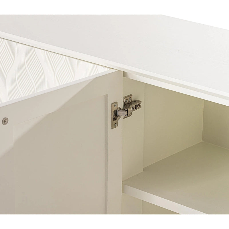 COZAYH Modern 4 Doors Cabinet with 3D Curved Motif and Push Latch, TV Stand, Sideboard Buffet Cabinet