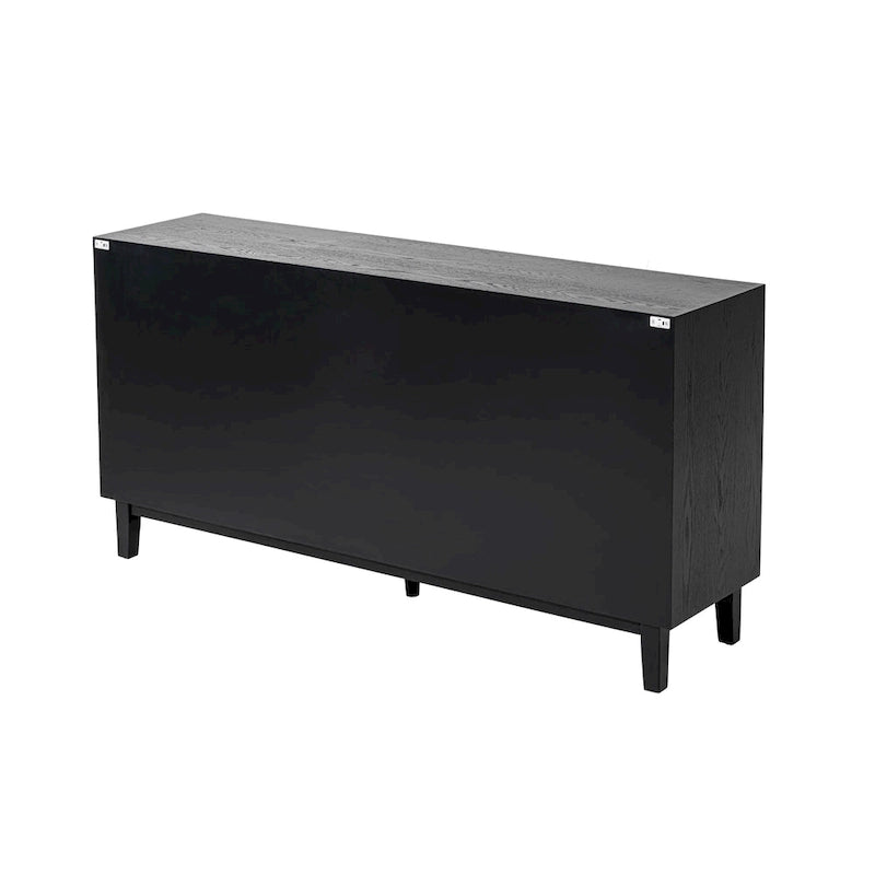 COZAYH Modern 4 Doors Cabinet with 3D Curved Motif and Push Latch, TV Stand, Sideboard Buffet Cabinet