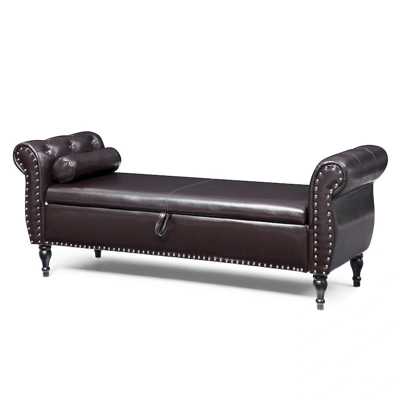 63 PU End of Bed Bench Flip Top Entryway Ottoman with 1 Pillow