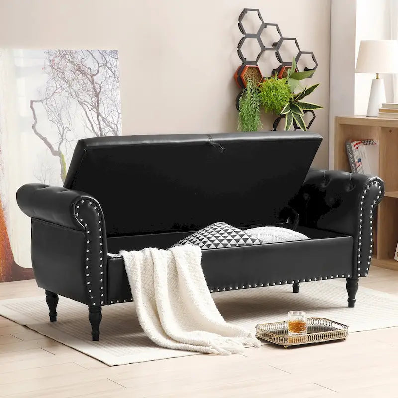 63 PU End of Bed Bench Flip Top Entryway Ottoman with 1 Pillow