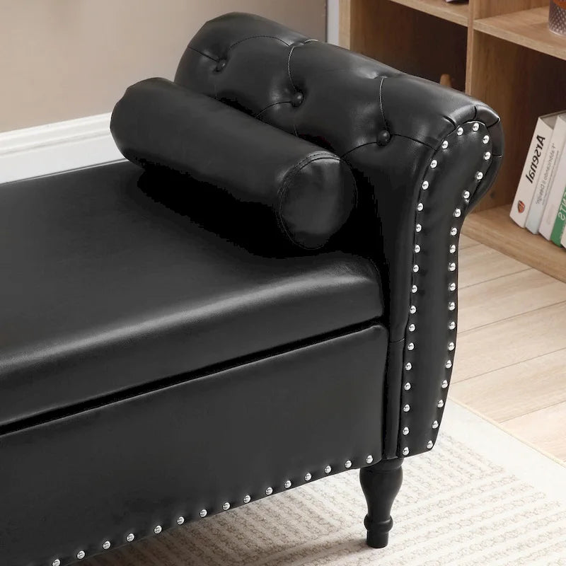 63 PU End of Bed Bench Flip Top Entryway Ottoman with 1 Pillow