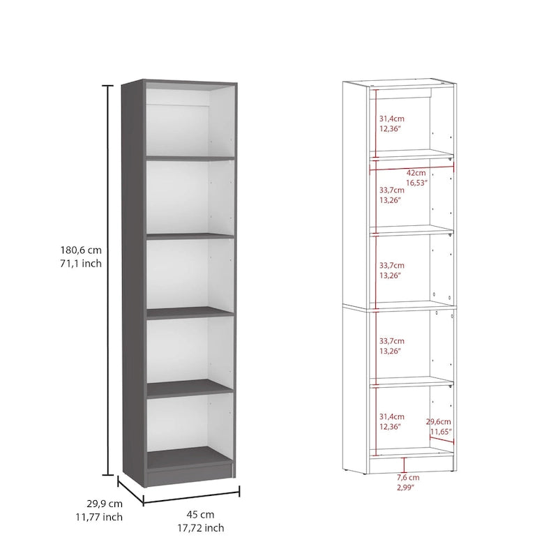 Kenyon Tall 5-Shelf Narrow and Cabinet Bookcase Set of 2