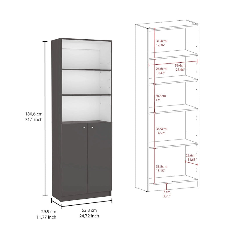 Kenyon Tall 5-Shelf Narrow and Cabinet Bookcase Set of 2