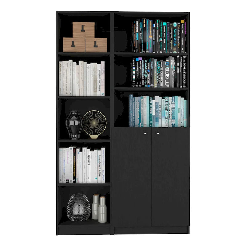 Kenyon Tall 5-Shelf Narrow and Cabinet Bookcase Set of 2