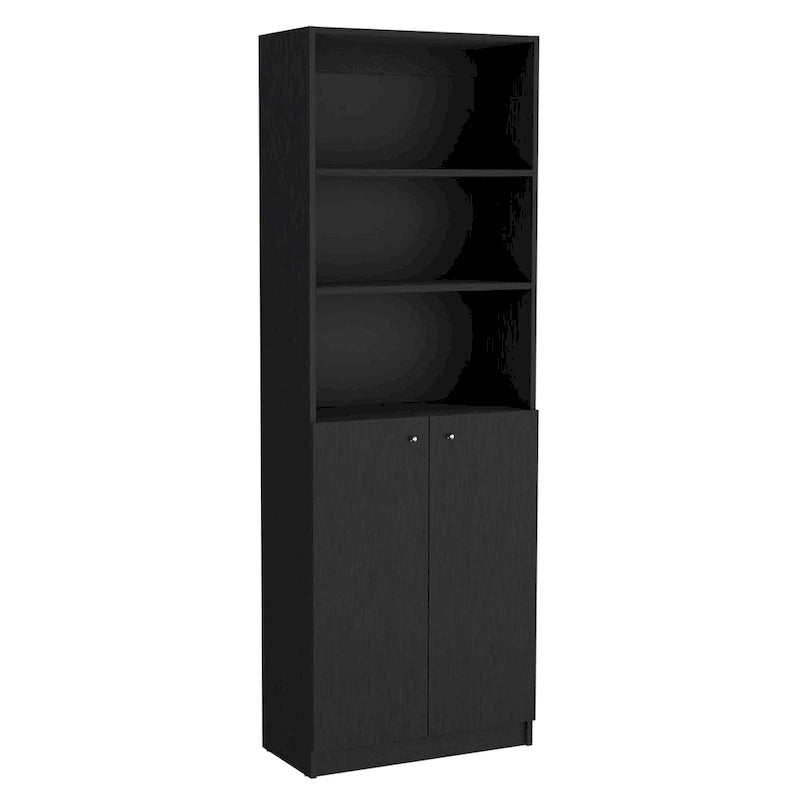 Kenyon Tall 5-Shelf Narrow and Cabinet Bookcase Set of 2
