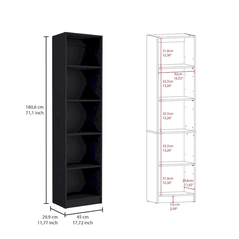 Kenyon Tall 5-Shelf Narrow and Cabinet Bookcase Set of 2
