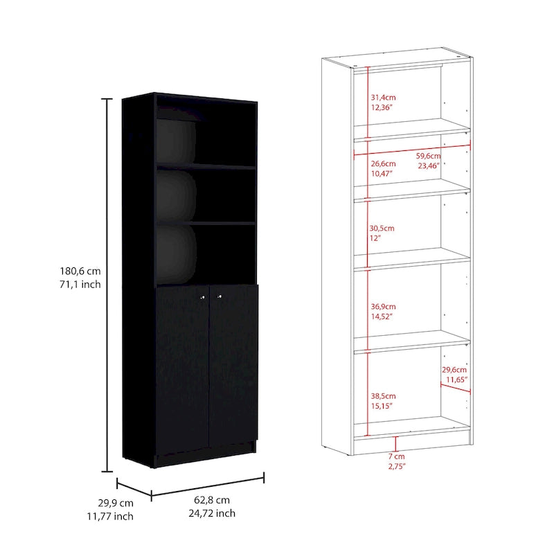 Kenyon Tall 5-Shelf Narrow and Cabinet Bookcase Set of 2