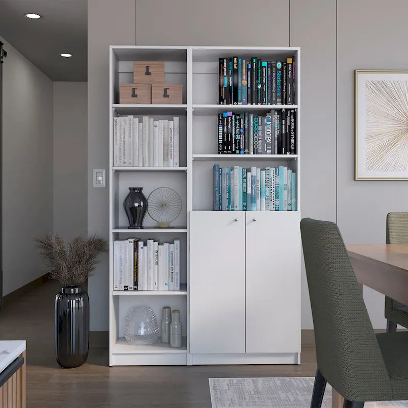 Kenyon Tall 5-Shelf Narrow and Cabinet Bookcase Set of 2