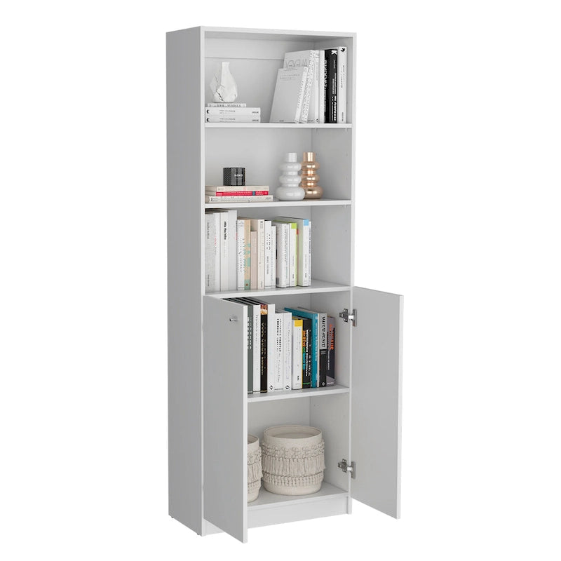 Kenyon Tall 5-Shelf Narrow and Cabinet Bookcase Set of 2