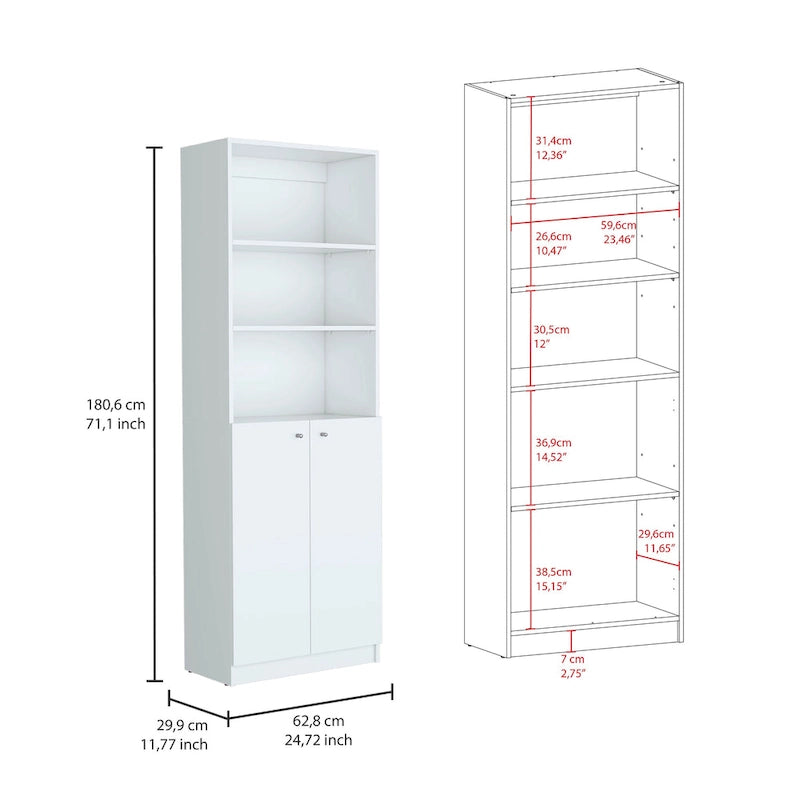 Kenyon Tall 5-Shelf Narrow and Cabinet Bookcase Set of 2
